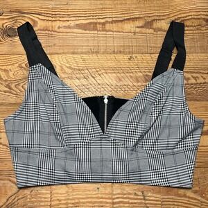Coco & Yves Plaid Crop Top Gray Black‎ Sleeveless Zipper Back Adjustable Straps